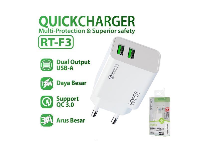 Adaptor ROBOT RT-F3 3A Fast Charging 18W